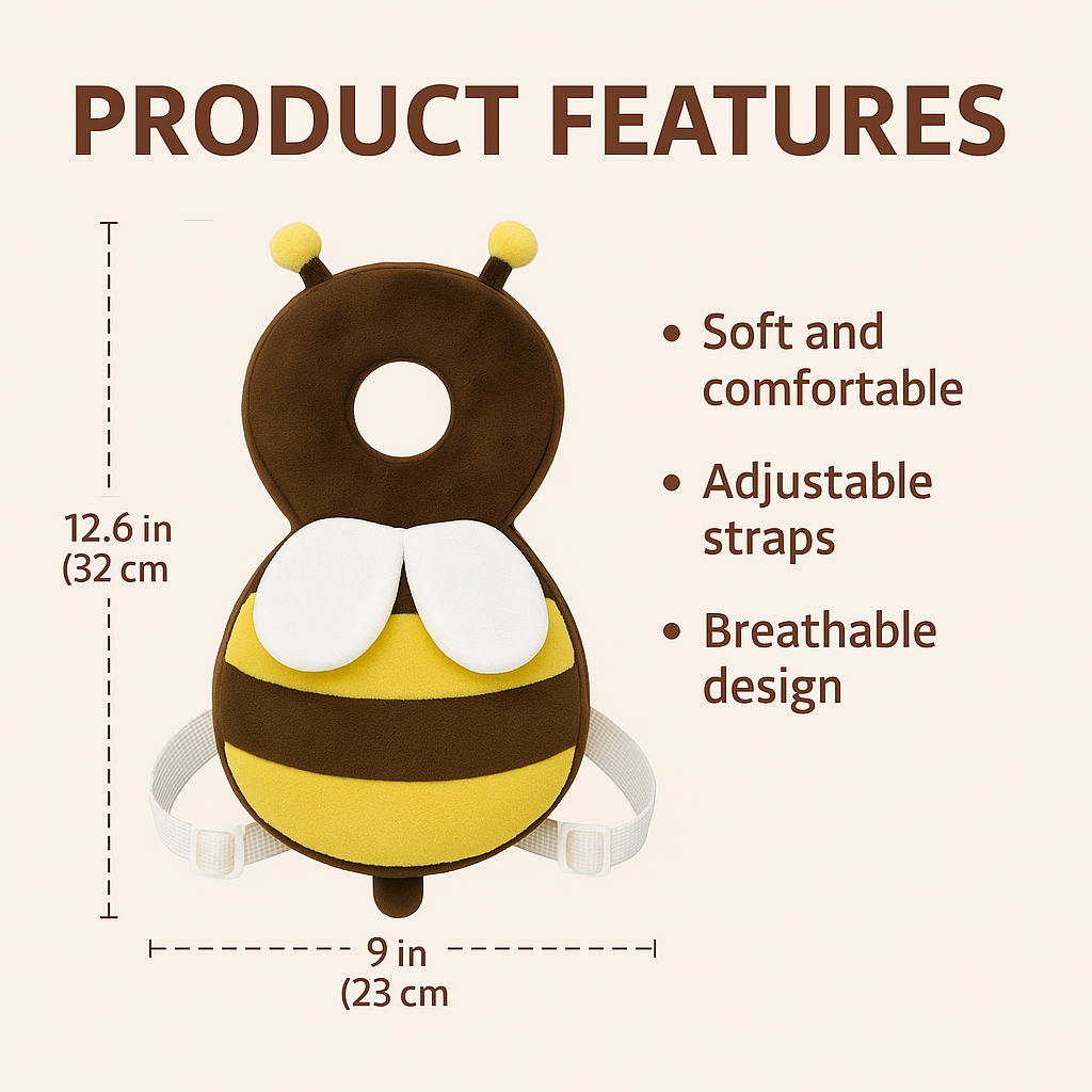Baby Head Protector-Soft. Toddlers to Prevent Head Injuries While Crawling, Walking or Falling-Cute & Safe Design