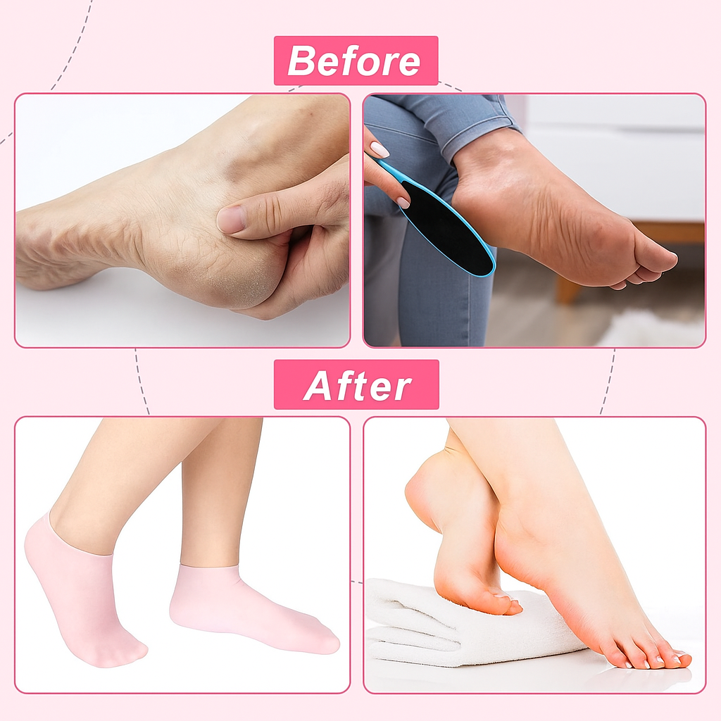 Moisturizing Silicone Gel Socks for Cracked Heels & Dry Feet-Reusable Spa Care Socks (Pink)