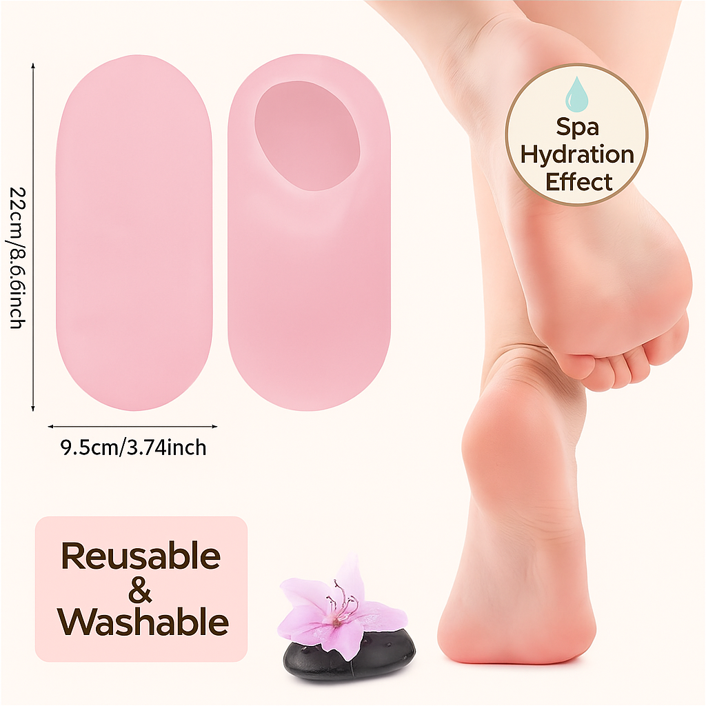Moisturizing Silicone Gel Socks for Cracked Heels & Dry Feet-Reusable Spa Care Socks (Pink)