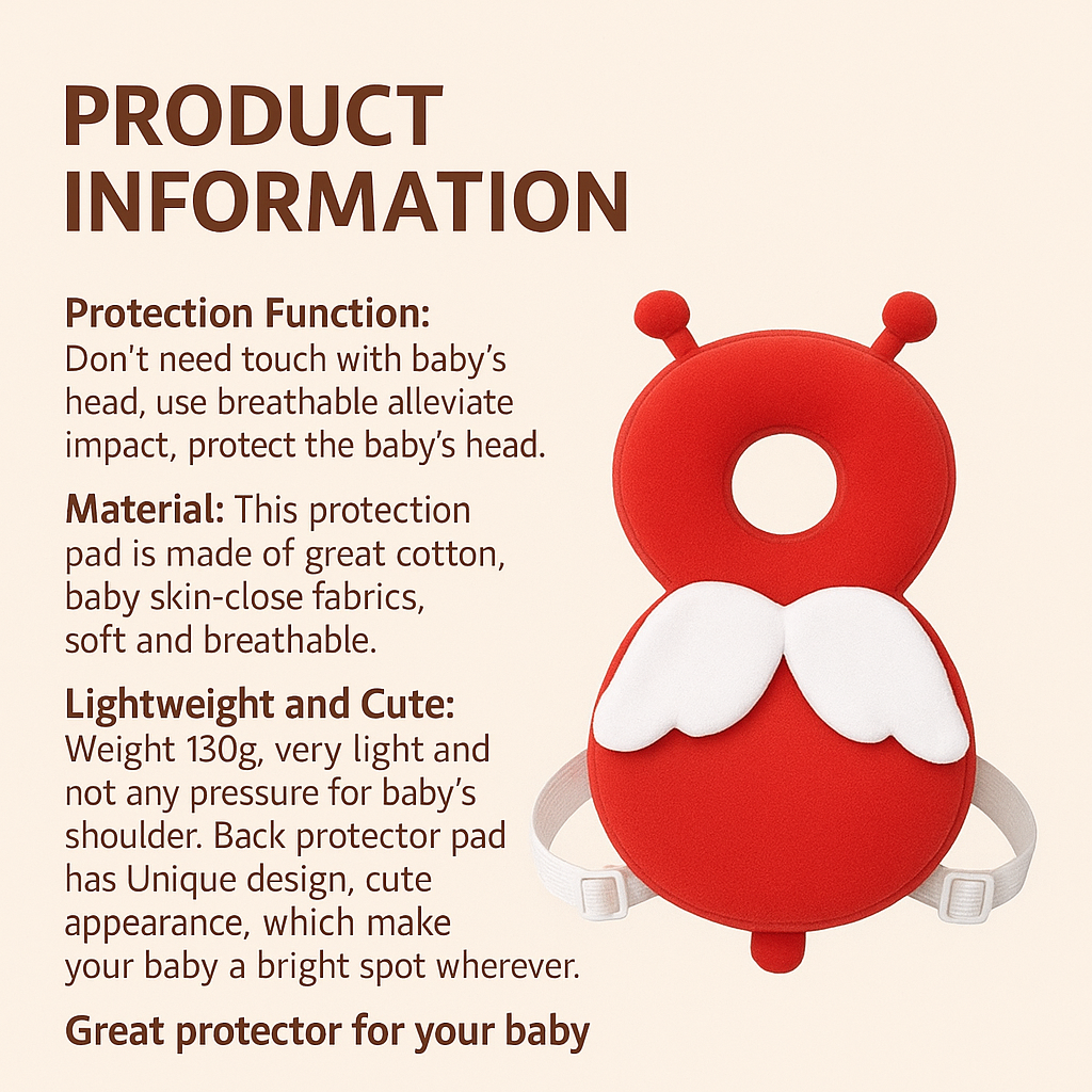 Baby Head Protector-Soft. Toddlers to Prevent Head Injuries While Crawling, Walking or Falling-Cute & Safe Design